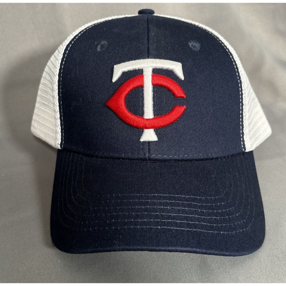 Minnesota Twins Trucker Hat Snap Back Melonwear White & Navy Blue Baseball Cap